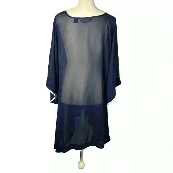 LANDS' END *SMALL 6-8* Navy Blue Beach Swim Cover-Up/Tunic With Embroidery - Picture 4 of 10